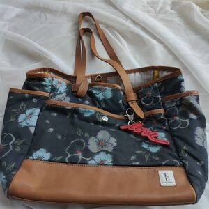 ED Ellen DeGeneres Floral Utility Tote Bag w/ Leather Trim Multi Pocket